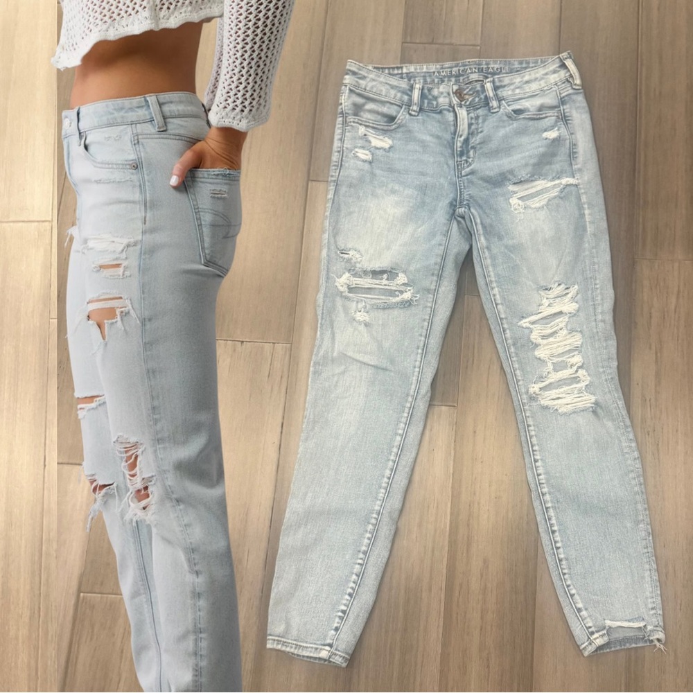 American Eagle Outfitters Light Blue Ripped Skinny Jeans | Distressed | 4R